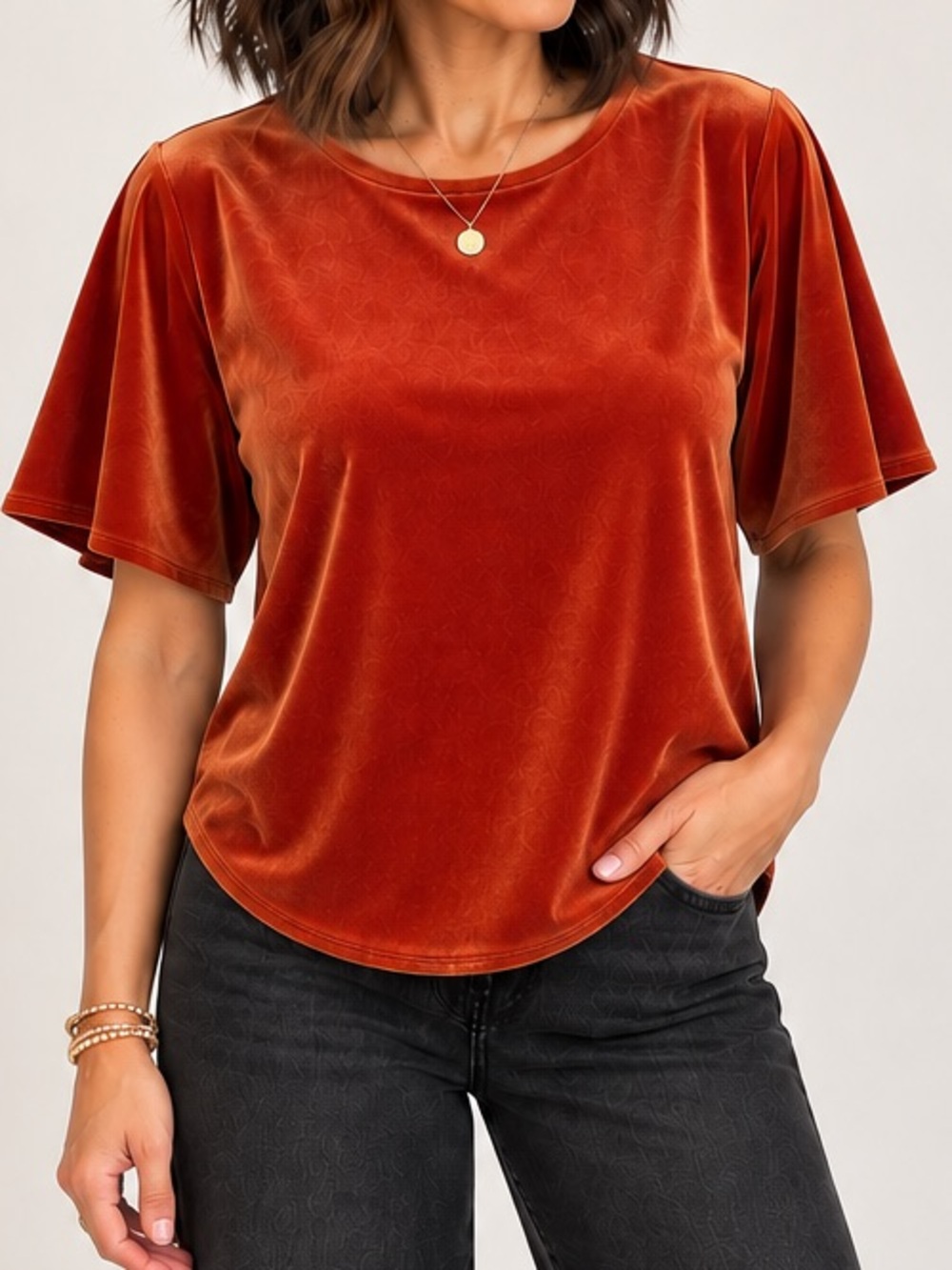 Madewell Velvet Butterfly Top Rust Orange Short Sleeve Small